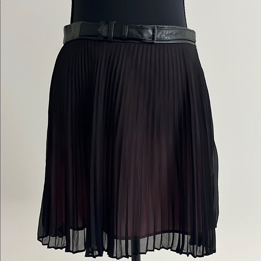 Women's Black Pleated Skater Skirt with Waist Belt